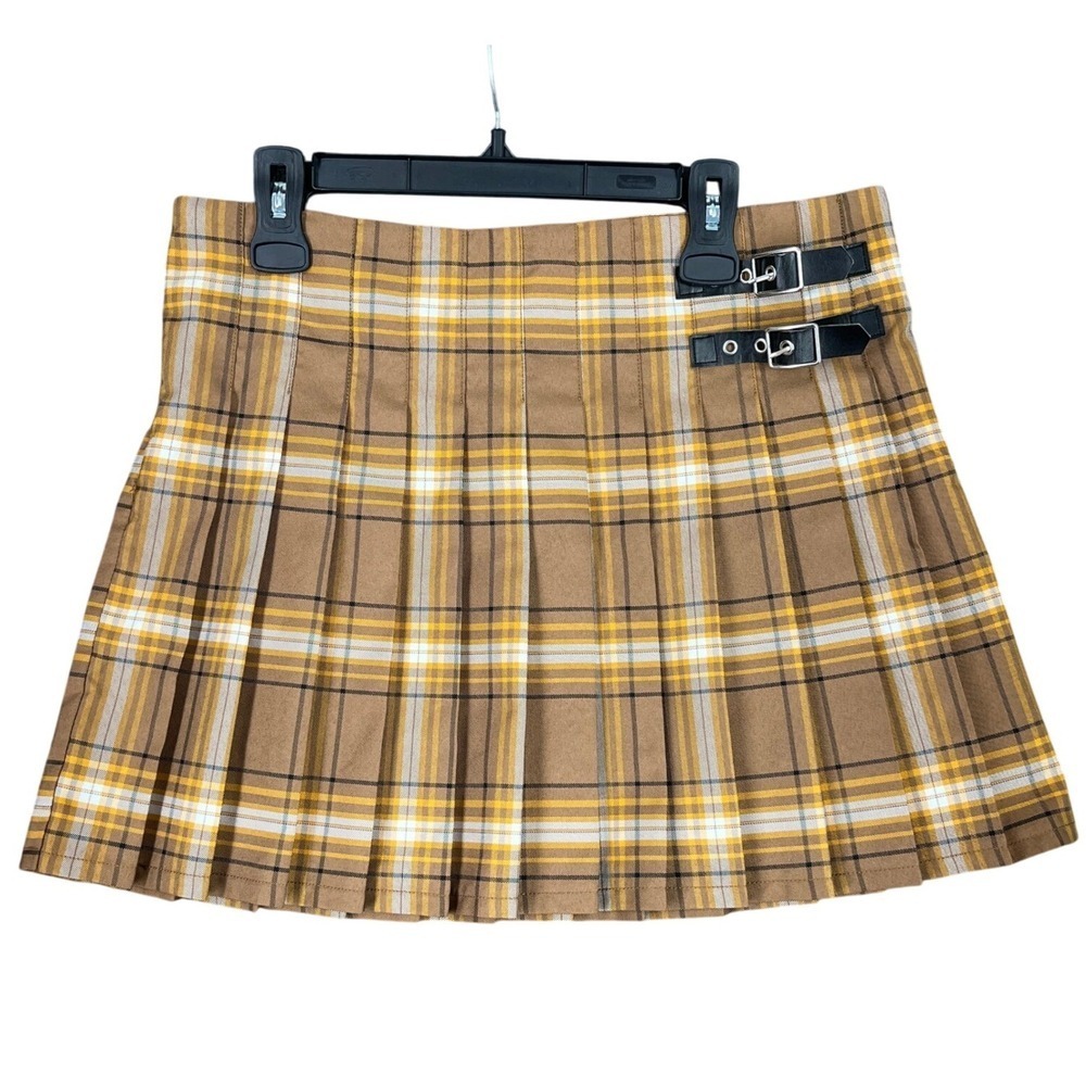 No Boundaries‎ Plaid Pleated Mini Skirt Buckles School Girl Grunge Emo Junior XL